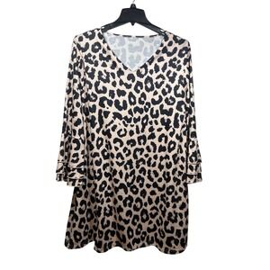 XXL Animal Print‎ Dress Bell Sleeve Casual Comfortable V-Neck Tunic
